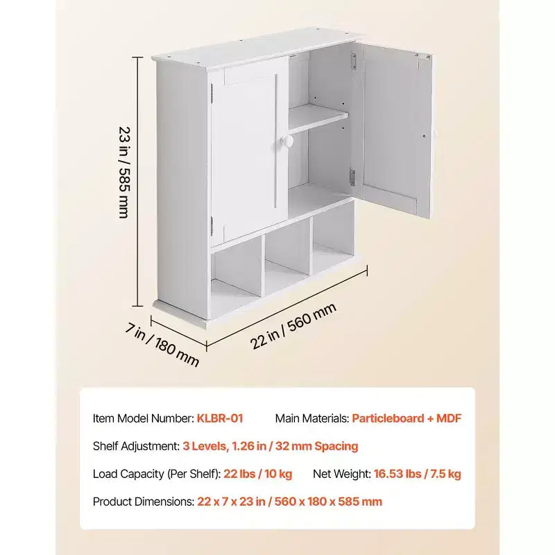 Bathroom Wall Cabinet, 2 Doors & Adjustable Shelf, Over the Toilet Storage Medicine Cabinet Wall Mounted, White