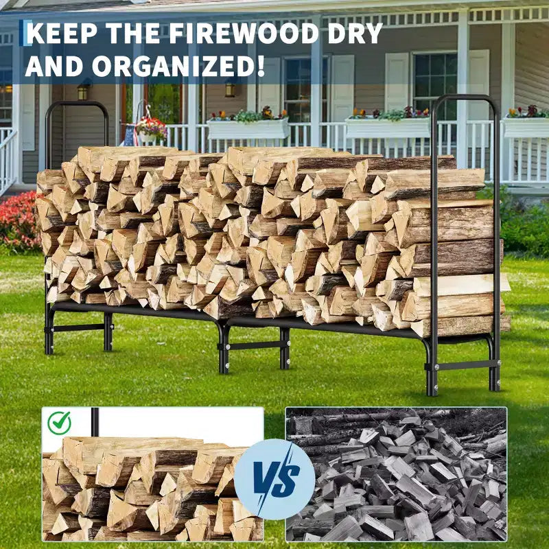 Black Heavy-Duty Firewood Rackfor Indoor/Outdoor Wood Storage