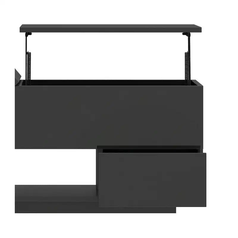 LED Lift Top High Gloss Coffee Table With Charging Station 2 Storage Drawers & Open Shelf For Living Room Organizer Modern Design