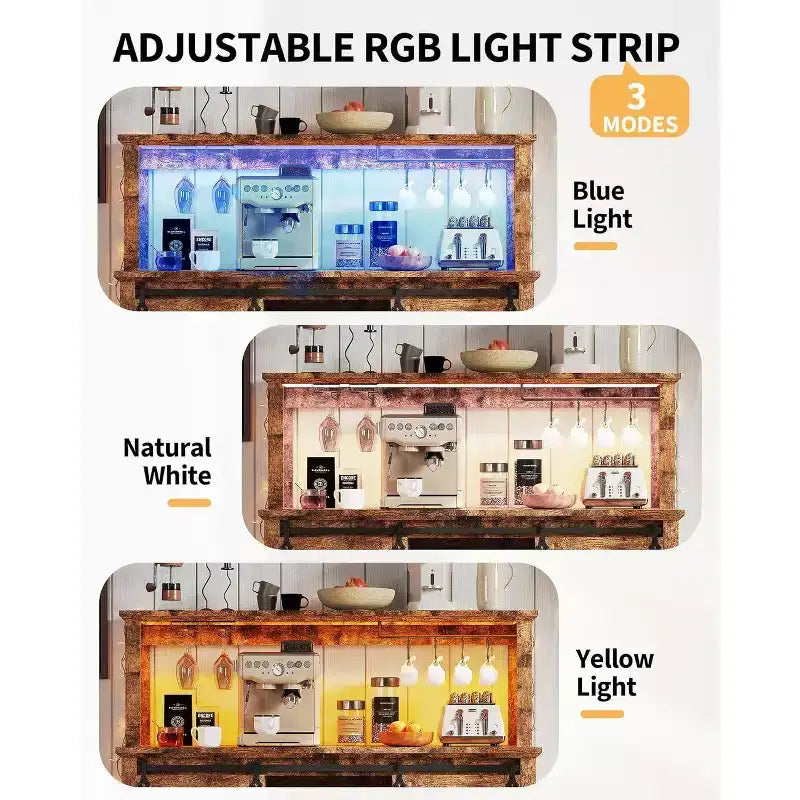 55 Black Farmhouse Coffee Bar Cabinet - Power Outlet & LED Light, Sliding Barn Door, 12-Bottle Wine Rack, 2-Tier Drawers