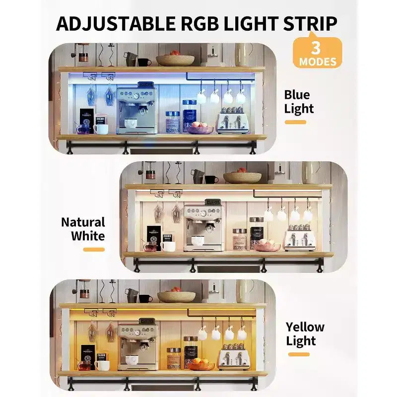 55 Black Farmhouse Coffee Bar Cabinet - Power Outlet & LED Light, Sliding Barn Door, 12-Bottle Wine Rack, 2-Tier Drawers