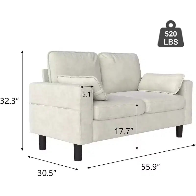 Loveseat Sofa Chair - 56" Modern Accent Chair with Arm, Beige