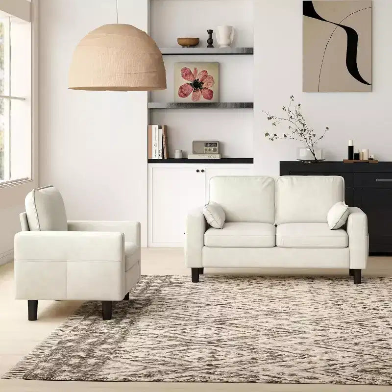 Loveseat Sofa Chair - 56" Modern Accent Chair with Arm, Beige