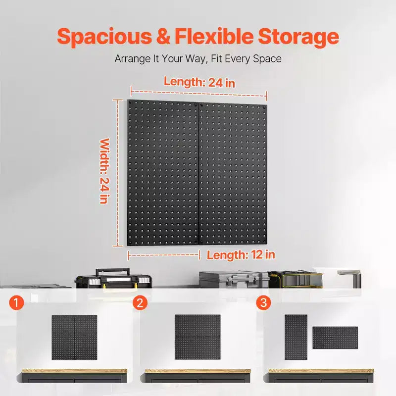Metal Pegboard Panels, 24 x 12 Pegboard, 2 Panels, Heavy Duty Steel Peg Board Wall Organizer, Black