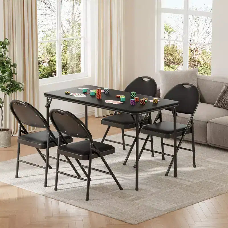 47" Folding Table, Heavy Duty Portable Card Table with PU Leather Top & Metal Legs, No Assembly, Indoor & Outdoor Use, Table Only