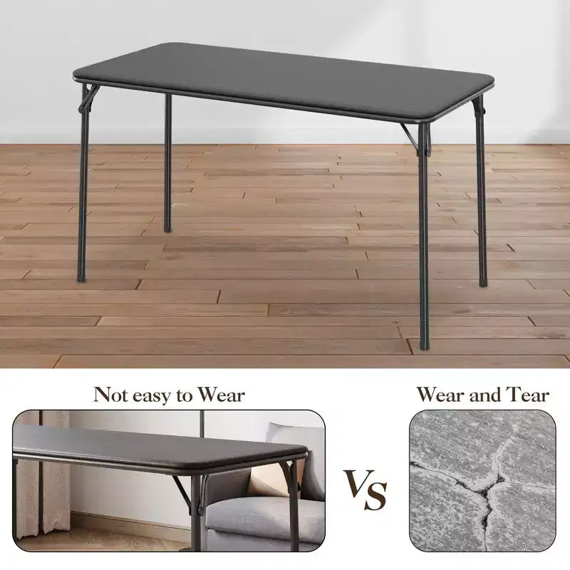 47" Folding Table, Heavy Duty Portable Card Table with PU Leather Top & Metal Legs, No Assembly, Indoor & Outdoor Use, Table Only
