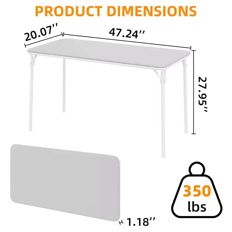 47" Folding Table, Heavy Duty Portable Card Table with PU Leather Top & Metal Legs, No Assembly, Indoor & Outdoor Use, Table Only