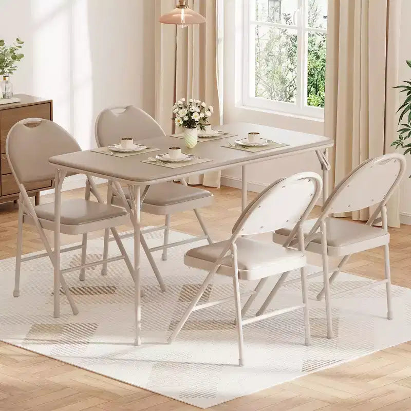 47" Folding Table, Heavy Duty Portable Card Table with PU Leather Top & Metal Legs, No Assembly, Indoor & Outdoor Use, Table Only