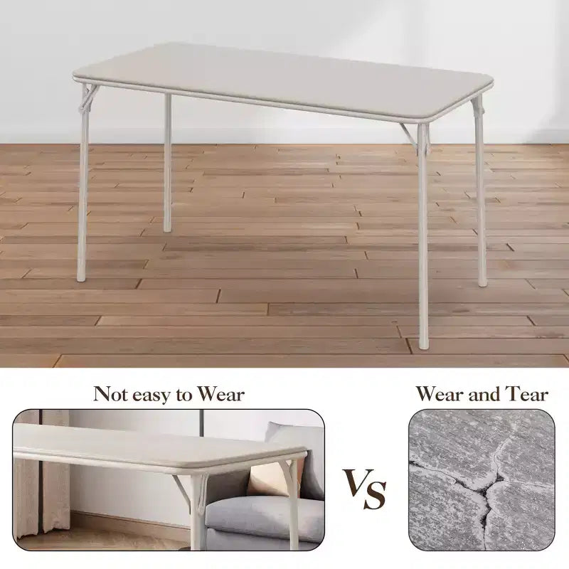 47" Folding Table, Heavy Duty Portable Card Table with PU Leather Top & Metal Legs, No Assembly, Indoor & Outdoor Use, Table Only