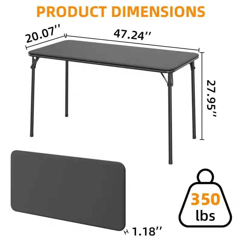47" Folding Table, Heavy Duty Portable Card Table with PU Leather Top & Metal Legs, No Assembly, Indoor & Outdoor Use, Table Only