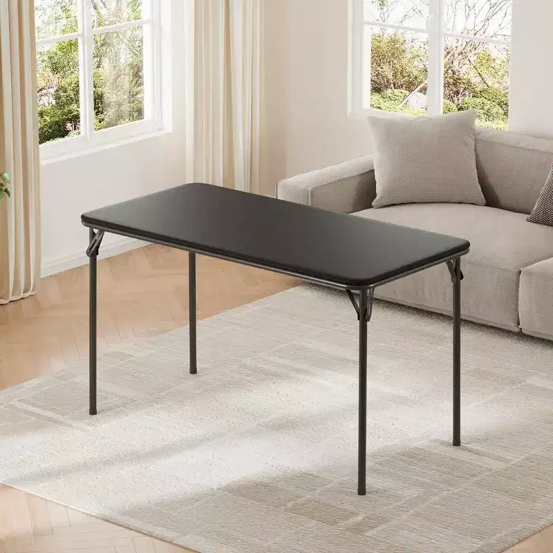 47" Folding Table, Heavy Duty Portable Card Table with PU Leather Top & Metal Legs, No Assembly, Indoor & Outdoor Use, Table Only