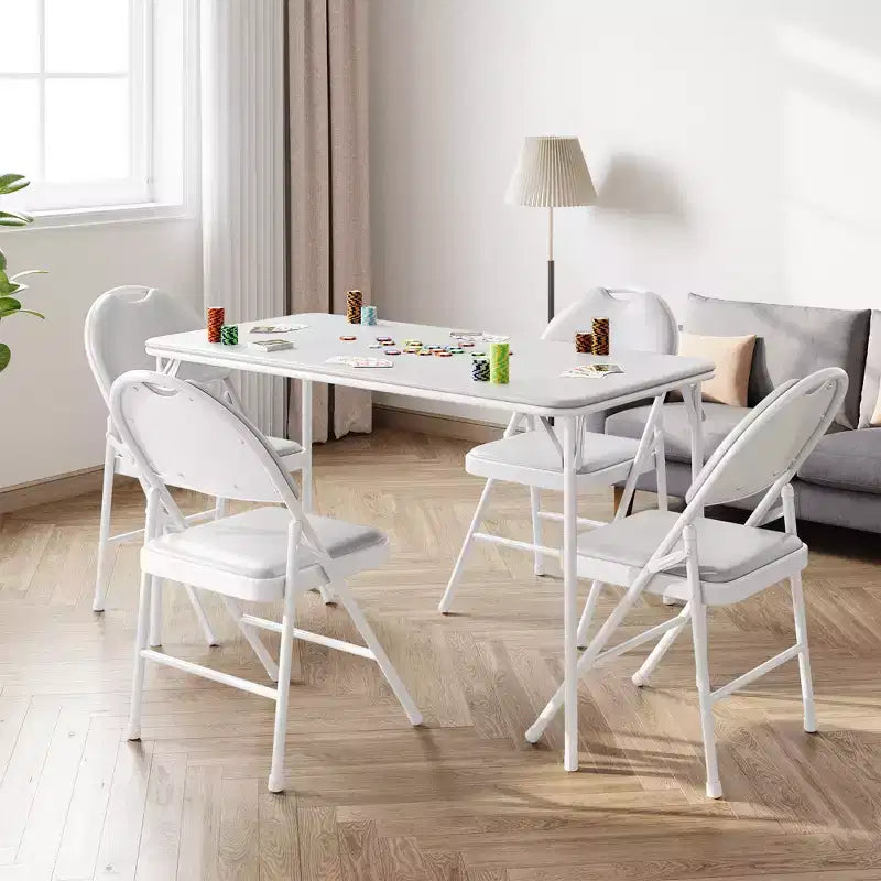 47" Folding Table, Heavy Duty Portable Card Table with PU Leather Top & Metal Legs, No Assembly, Indoor & Outdoor Use, Table Only