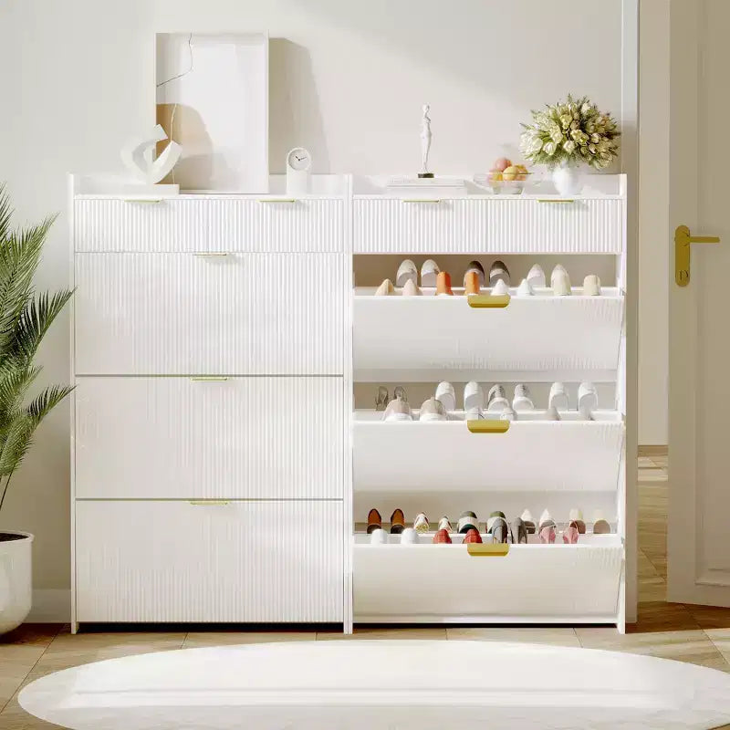 Slim Shoe Cabinet with 3 Flip Drawers & 2 Small Drawers, Freestanding Hidden Shoe Storage Organizer for Entryway, Hallway, Living Room