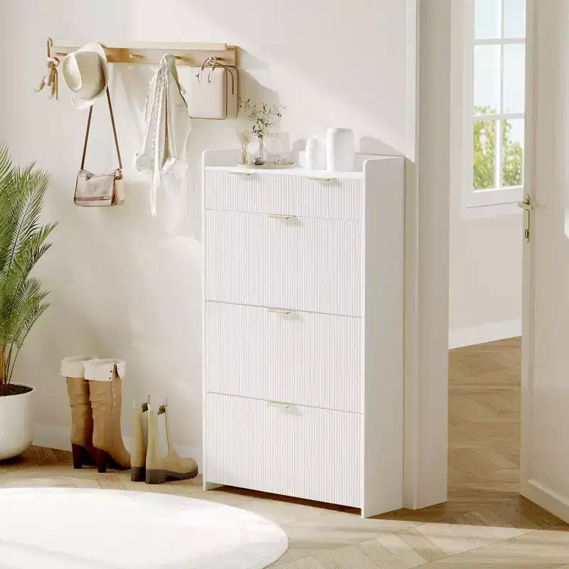 Slim Shoe Cabinet with 3 Flip Drawers & 2 Small Drawers, Freestanding Hidden Shoe Storage Organizer for Entryway, Hallway, Living Room