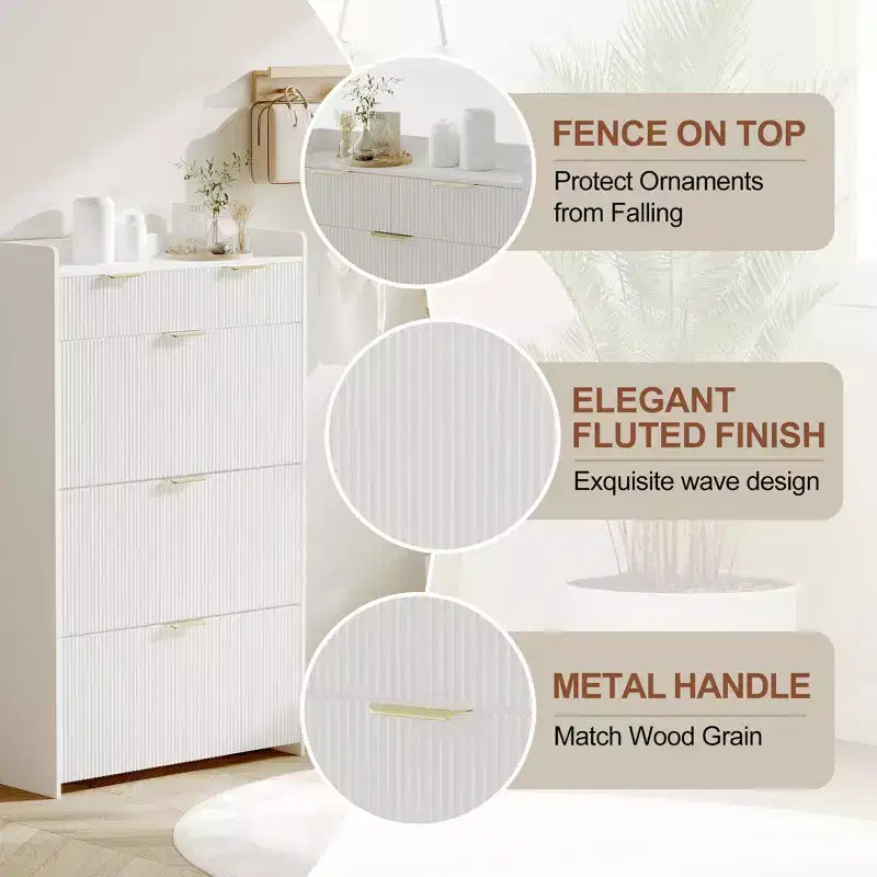 Slim Shoe Cabinet with 3 Flip Drawers & 2 Small Drawers, Freestanding Hidden Shoe Storage Organizer for Entryway, Hallway, Living Room