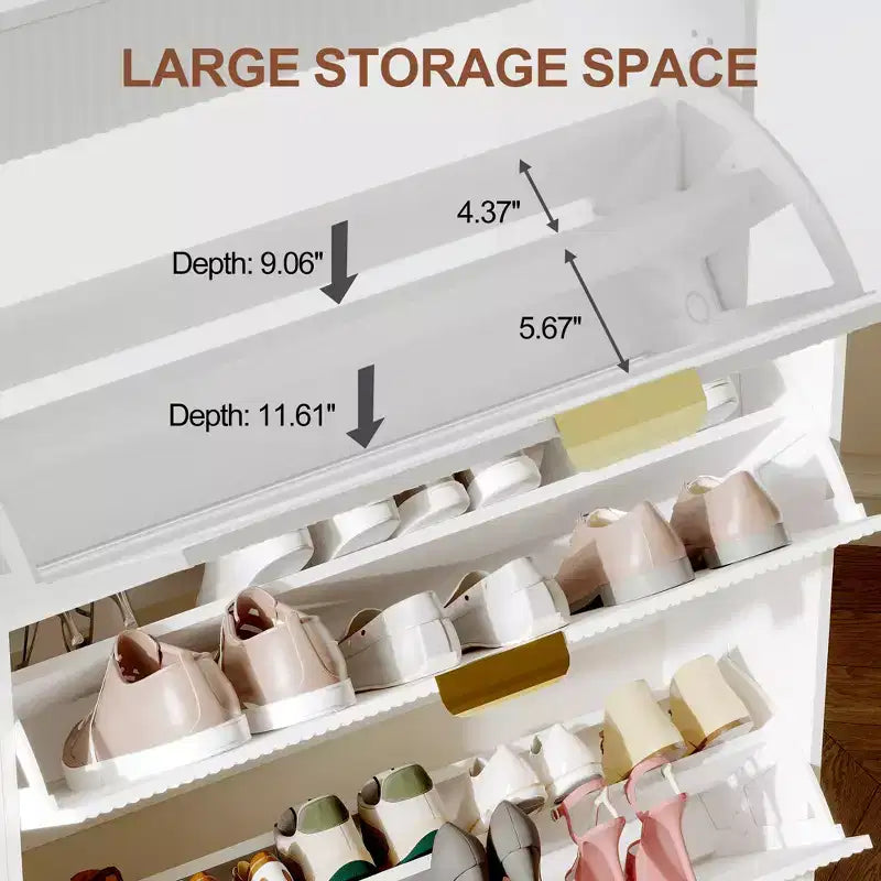Slim Shoe Cabinet with 3 Flip Drawers & 2 Small Drawers, Freestanding Hidden Shoe Storage Organizer for Entryway, Hallway, Living Room
