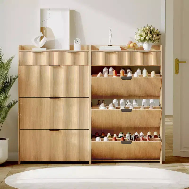 Slim Shoe Cabinet with 3 Flip Drawers & 2 Small Drawers, Freestanding Hidden Shoe Storage Organizer for Entryway, Hallway, Living Room