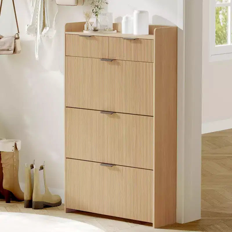 Slim Shoe Cabinet with 3 Flip Drawers & 2 Small Drawers, Freestanding Hidden Shoe Storage Organizer for Entryway, Hallway, Living Room