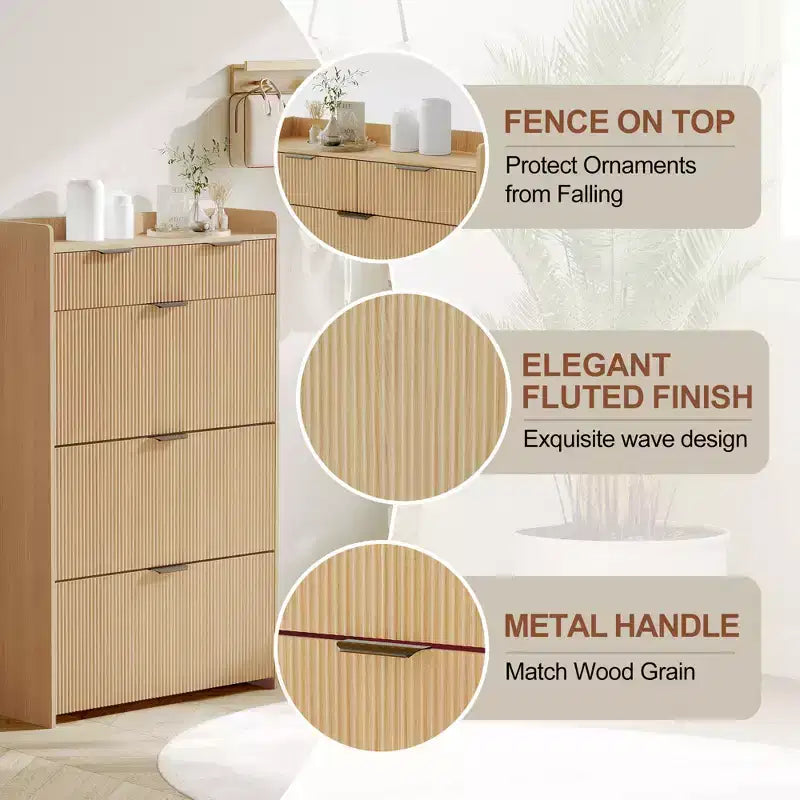 Slim Shoe Cabinet with 3 Flip Drawers & 2 Small Drawers, Freestanding Hidden Shoe Storage Organizer for Entryway, Hallway, Living Room