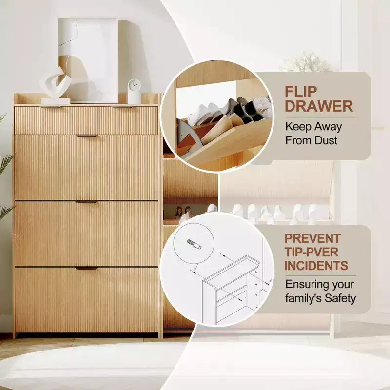 Slim Shoe Cabinet with 3 Flip Drawers & 2 Small Drawers, Freestanding Hidden Shoe Storage Organizer for Entryway, Hallway, Living Room