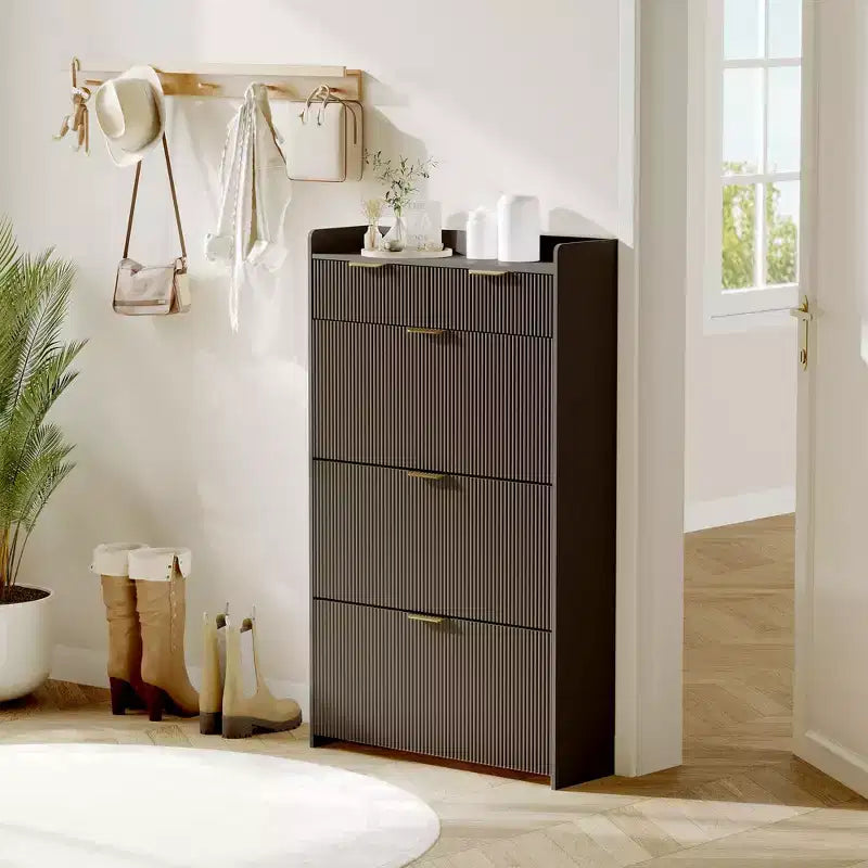Slim Shoe Cabinet with 3 Flip Drawers & 2 Small Drawers, Freestanding Hidden Shoe Storage Organizer for Entryway, Hallway, Living Room