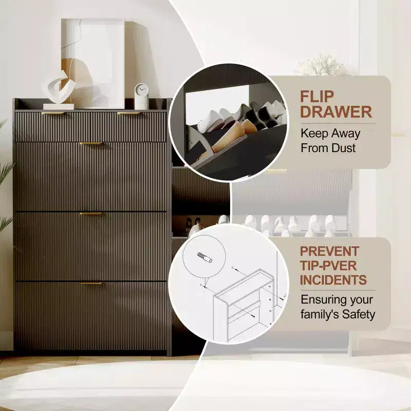 Slim Shoe Cabinet with 3 Flip Drawers & 2 Small Drawers, Freestanding Hidden Shoe Storage Organizer for Entryway, Hallway, Living Room