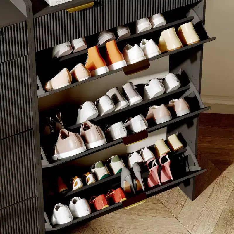 Slim Shoe Cabinet with 3 Flip Drawers & 2 Small Drawers, Freestanding Hidden Shoe Storage Organizer for Entryway, Hallway, Living Room