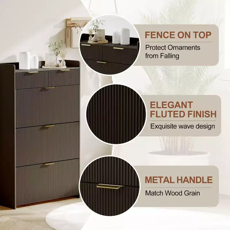 Slim Shoe Cabinet with 3 Flip Drawers & 2 Small Drawers, Freestanding Hidden Shoe Storage Organizer for Entryway, Hallway, Living Room