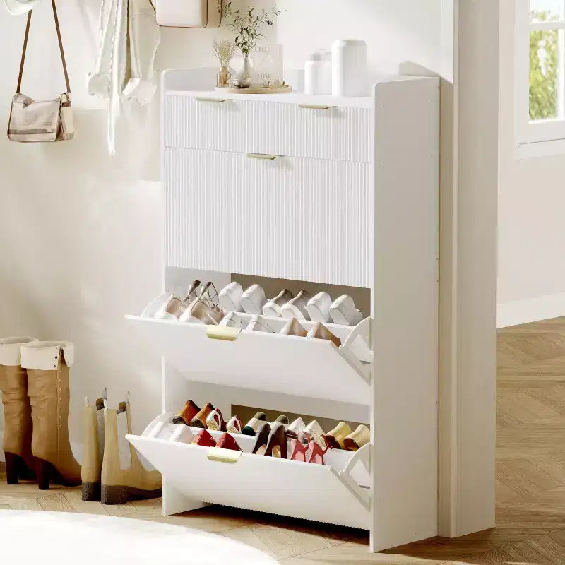 Slim Shoe Cabinet with 3 Flip Drawers & 2 Small Drawers, Freestanding Hidden Shoe Storage Organizer for Entryway, Hallway, Living Room
