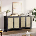 Natural Rattan 4-Door Sideboard Buffet Cabinet, Entryway Console Table, Coffee Bar, and Storage Buffet for Dining Room, Kitchen, and Living Room