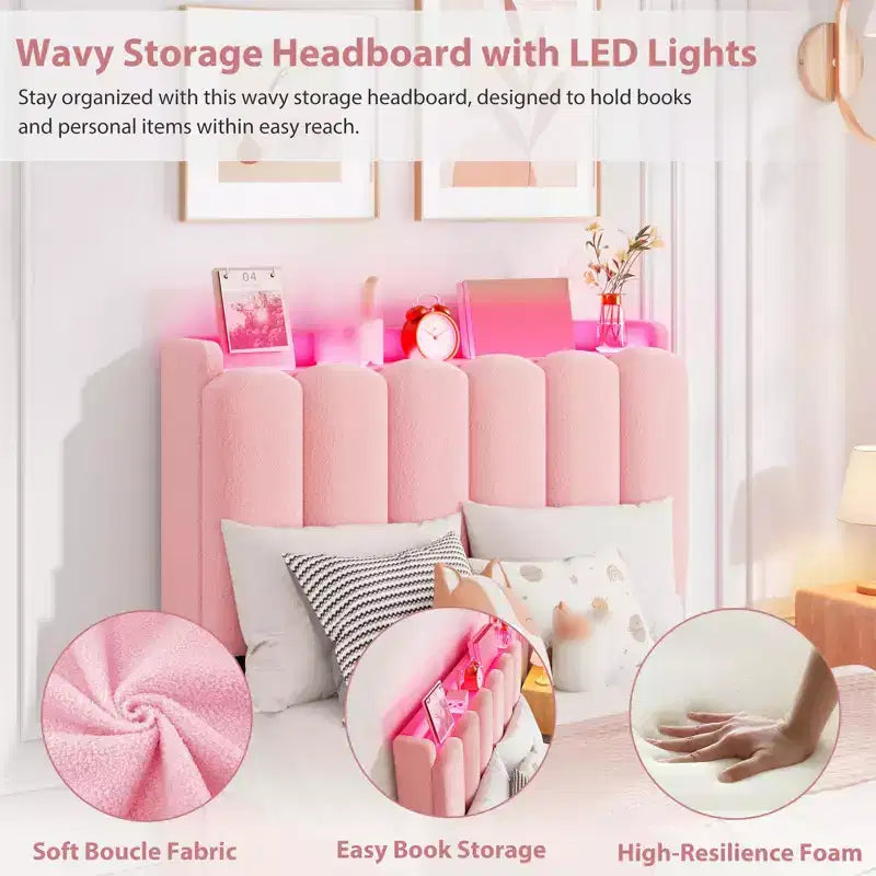 Twin Size Bed Frame with Storage Headboard, Upholstered Platform Bed Frame with 2 Drawers, Wooden Slats Support, No Box Spring Required