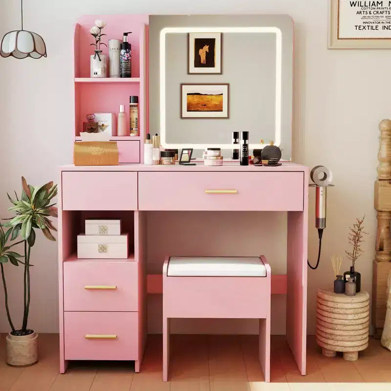 Vanity Desk with Mirror and Lights, 3 Adjustable Lighting Makeup Vanity Desk with 3 Storage Shelves, 5 Large Drawers and Power Outlet