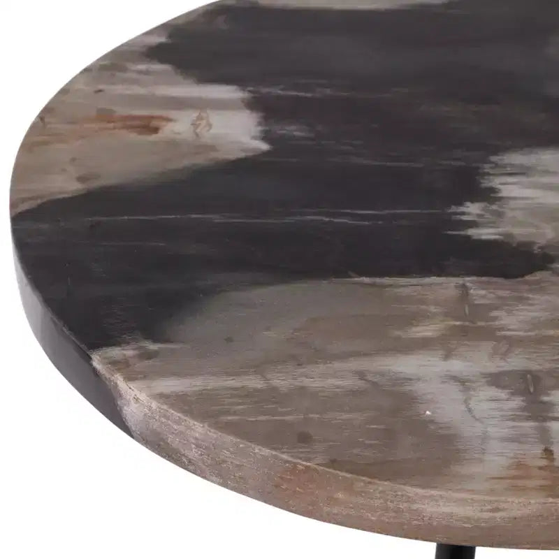 Side Table with Round Marble Top and Decorative Base - Modern Accent Piece for Small Spaces, Room Decor, and Home Decor - 21, Black & Brown