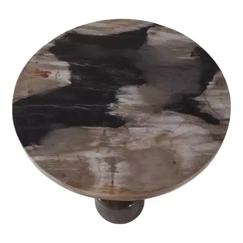 Side Table with Round Marble Top and Decorative Base - Modern Accent Piece for Small Spaces, Room Decor, and Home Decor - 21, Black & Brown
