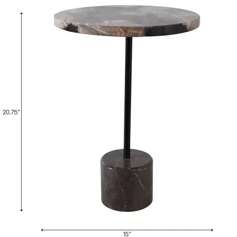 Side Table with Round Marble Top and Decorative Base - Modern Accent Piece for Small Spaces, Room Decor, and Home Decor - 21, Black & Brown