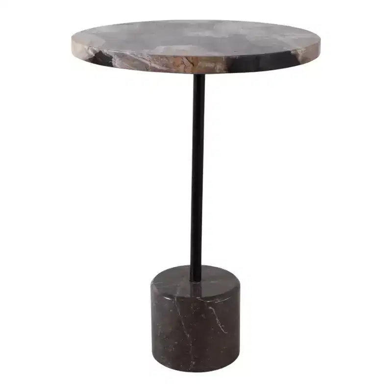 Side Table with Round Marble Top and Decorative Base - Modern Accent Piece for Small Spaces, Room Decor, and Home Decor - 21, Black & Brown