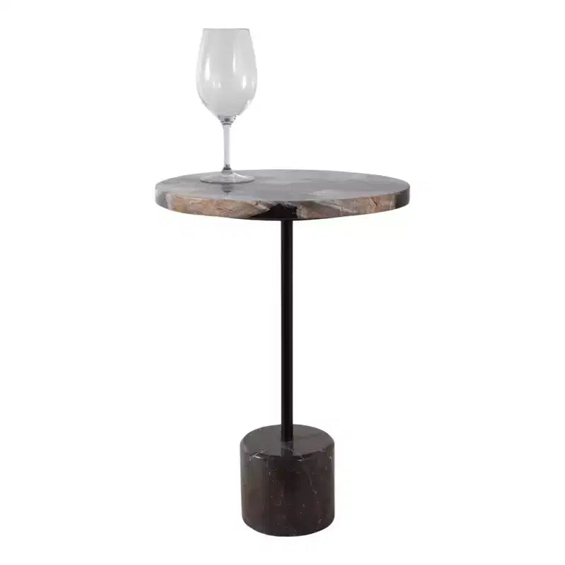 Side Table with Round Marble Top and Decorative Base - Modern Accent Piece for Small Spaces, Room Decor, and Home Decor - 21, Black & Brown