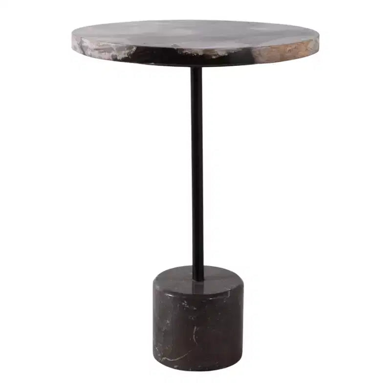 Side Table with Round Marble Top and Decorative Base - Modern Accent Piece for Small Spaces, Room Decor, and Home Decor - 21, Black & Brown