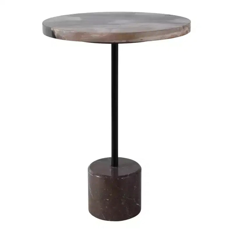 Side Table with Round Marble Top and Decorative Base - Modern Accent Piece for Small Spaces, Room Decor, and Home Decor - 21, Black & Brown