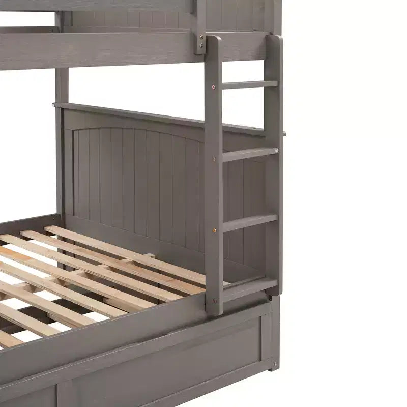 Full over Full Bunk Bed with Trundle, Full Size Wood Bunk Bed Frame for Kids and Teens