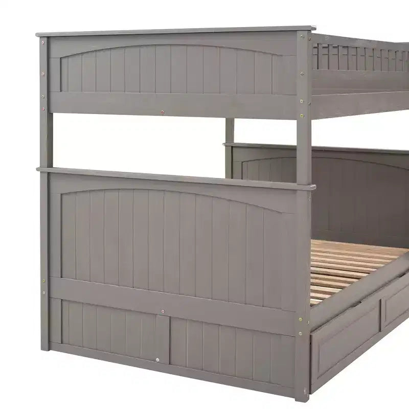 Full over Full Bunk Bed with Trundle, Full Size Wood Bunk Bed Frame for Kids and Teens