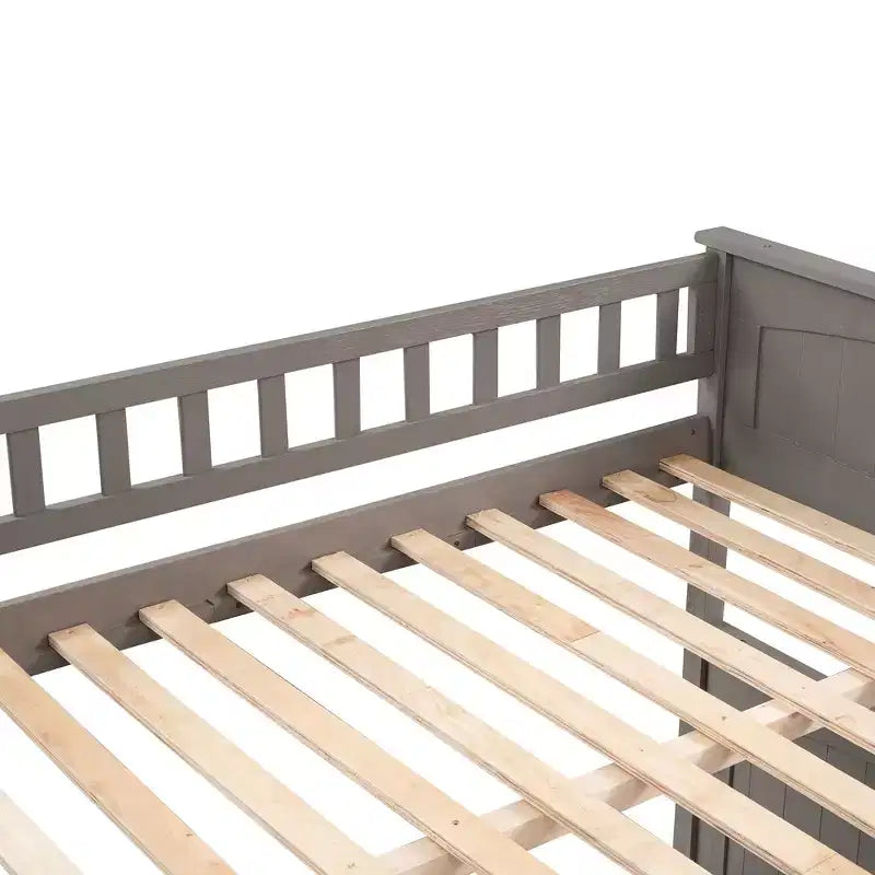 Full over Full Bunk Bed with Trundle, Full Size Wood Bunk Bed Frame for Kids and Teens