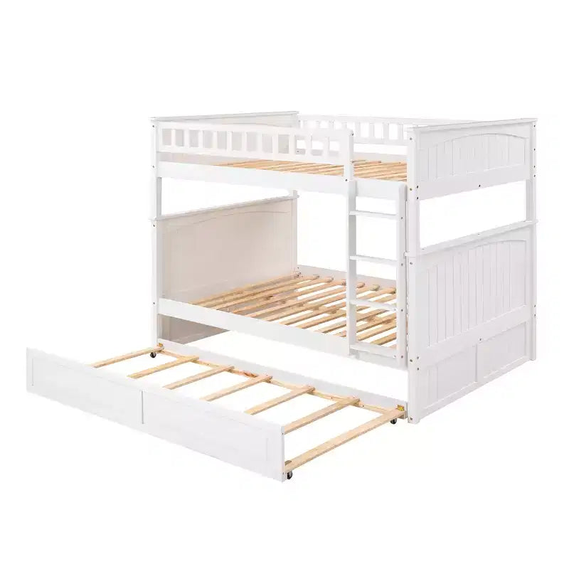 Full over Full Bunk Bed with Trundle, Full Size Wood Bunk Bed Frame for Kids and Teens