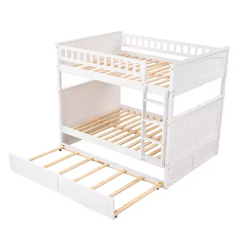 Full over Full Bunk Bed with Trundle, Full Size Wood Bunk Bed Frame for Kids and Teens