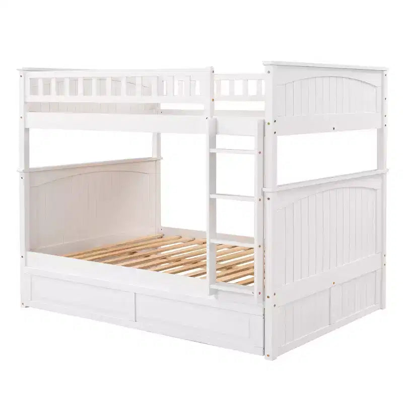 Full over Full Bunk Bed with Trundle, Full Size Wood Bunk Bed Frame for Kids and Teens