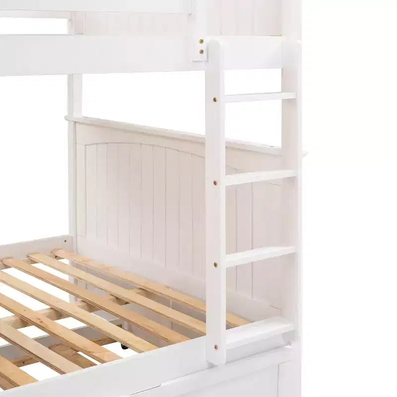 Full over Full Bunk Bed with Trundle, Full Size Wood Bunk Bed Frame for Kids and Teens