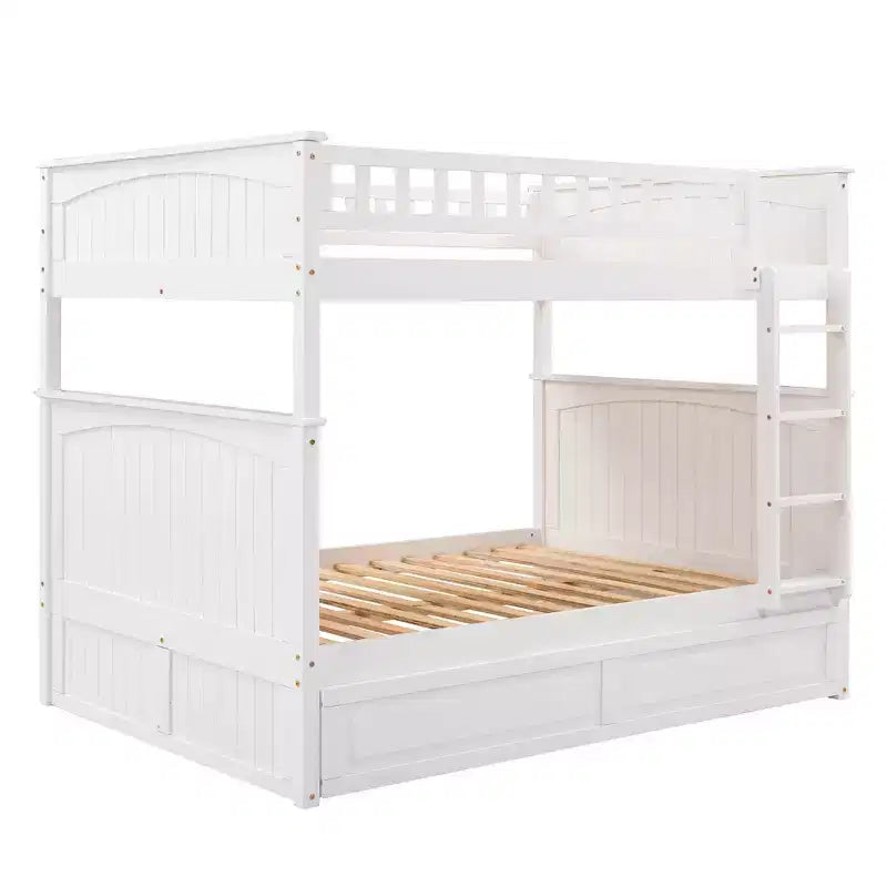 Full over Full Bunk Bed with Trundle, Full Size Wood Bunk Bed Frame for Kids and Teens