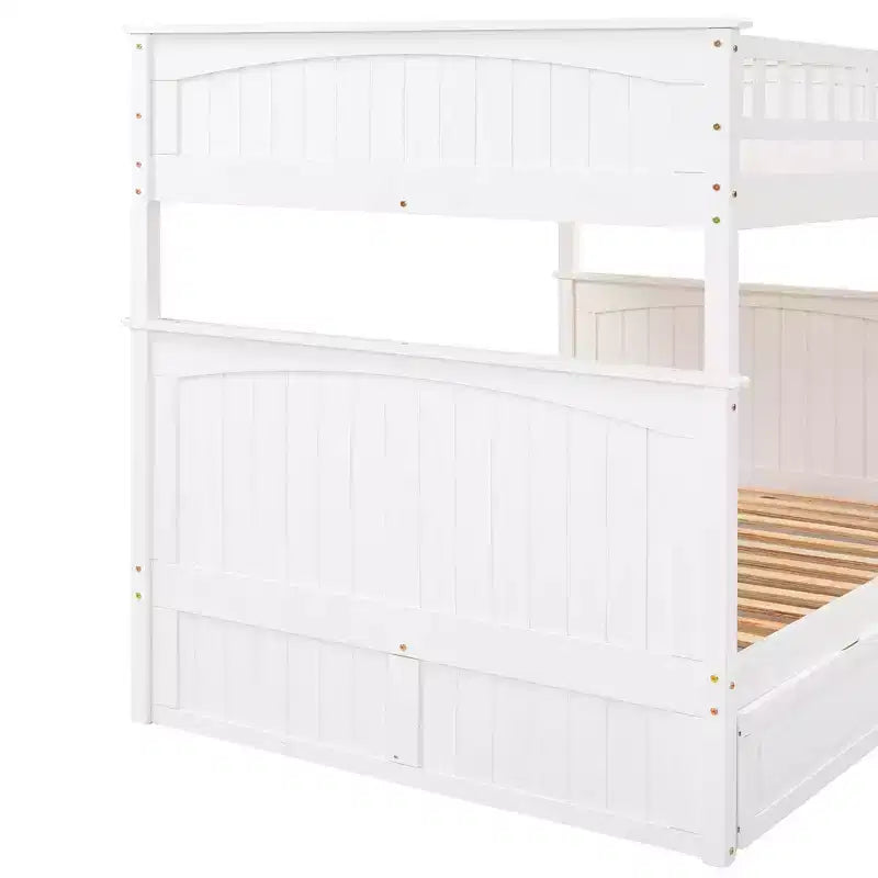 Full over Full Bunk Bed with Trundle, Full Size Wood Bunk Bed Frame for Kids and Teens
