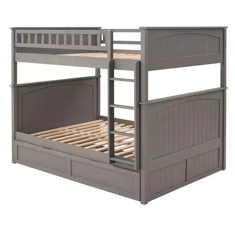 Full over Full Bunk Bed with Trundle, Full Size Wood Bunk Bed Frame for Kids and Teens