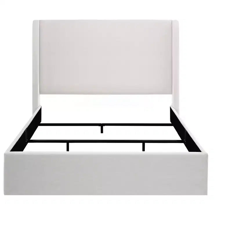 Modern Chenille Upholstered Wingback Bed - 52.3" Headboard, Metal Frame, Box Spring Required, Queen & King